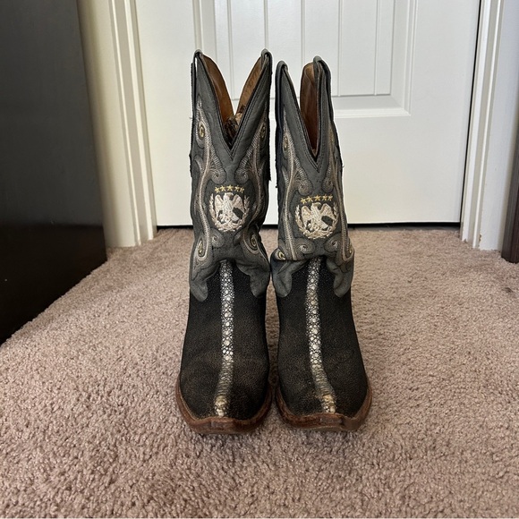 El General 1901 Exotic Stingray Leather Blue Black Embroidered Cowboy Boots 9.5 - Picture 4 of 12